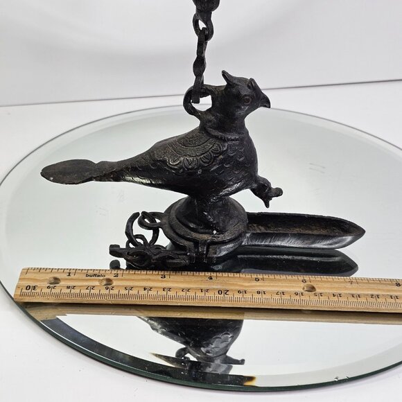 Antique Mughal Peacock Hanging Oil Lamp Bird Very Old. Bronze Or Brass - Picture 5 of 16